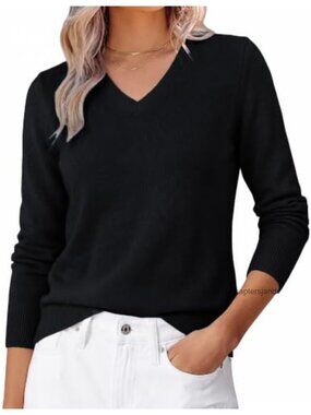 Cashmere Merino Wool V Neck Pullover Sweater Long Sleeve Warm